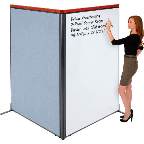 Deluxe Freestanding 2-Panel Corner Room Divider with Whiteboard, 48-1/4 W x 73-1/2 H, Blue