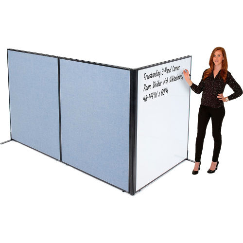 Freestanding 3-Panel Corner Room Divider with Whiteboard, 48-1/4 W x 60 H, Blue
																			