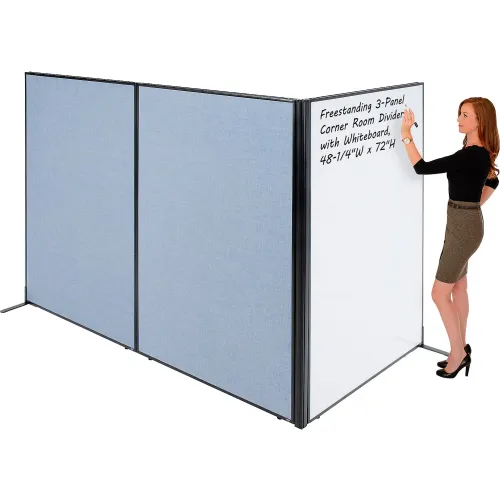 Interion® Freestanding 3Panel Corner Room Divider with Whiteboard, 48