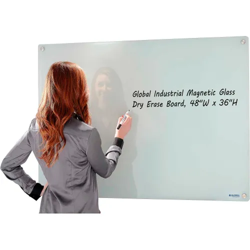 Global Industrial 60W x 48H Magnetic Glass Whiteboard, White