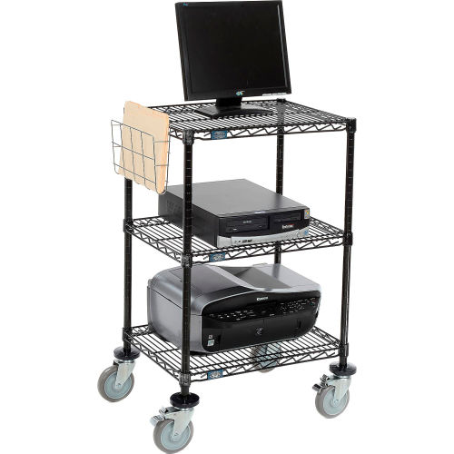 Wire shelf Mobile Printer Stand, Document Holder 40 Hx18 Wx24 L, Black, 3-Shelf