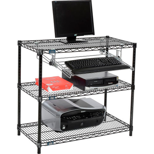 Wire shelf Printer Stand, Keyboard Tray 34 Hx18 Wx36 L, Black, 3-Shelf