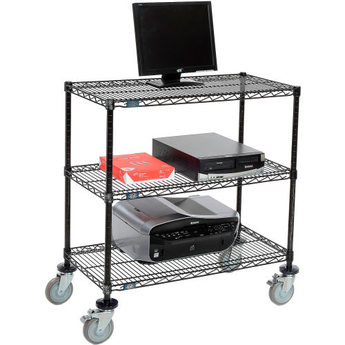 Wire shelf Mobile Computer LANstation workstation, 40 Hx18 Wx36 L, Black, 3-Shelf
