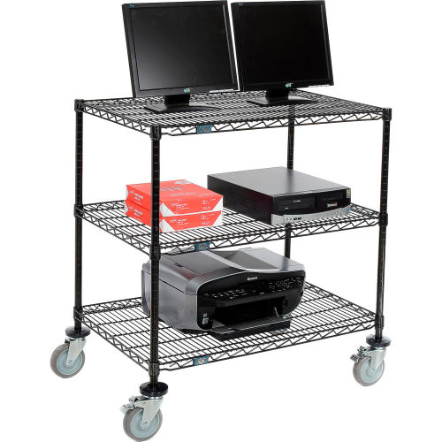 Wire shelf Mobile Computer LANstation workstation, 40 Hx24 Wx36 L, Black, 3-Shelf