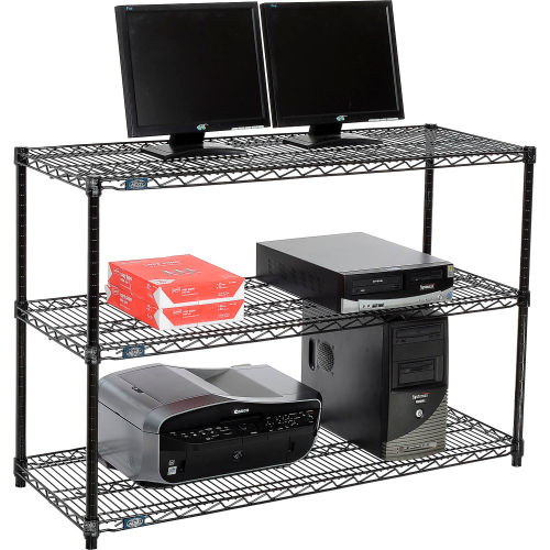 Wire shelf Computer LANstation workstation 34 Hx18 Wx48 L, Black, 3-Shelf