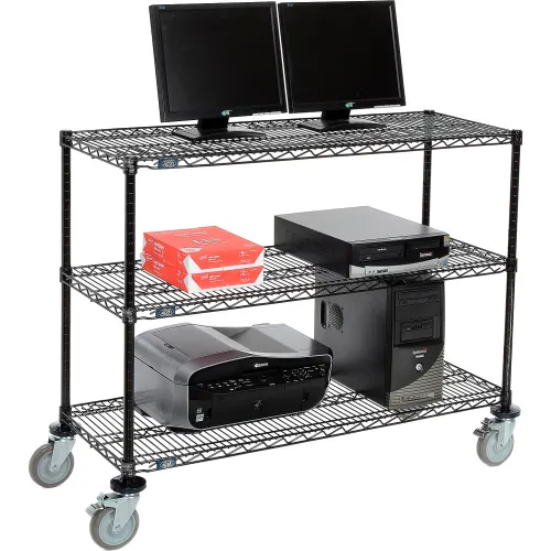 Nexel™ 3Shelf Mobile Wire Computer LAN Workstation, 48"W x 18"D x 40"H