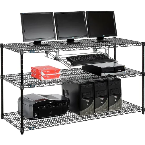 Nexel™ 3Shelf Wire Computer LAN Workstation with Keyboard Tray, 60"W x