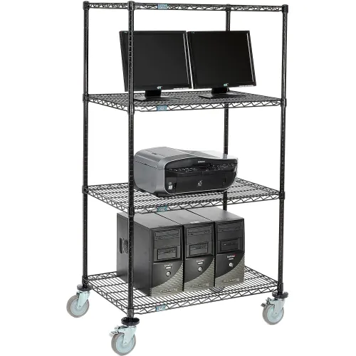Nexel™ 4Shelf Mobile Wire Computer LAN Workstation, 36"W x 24"D x 69"H