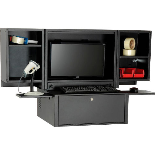 Counter Top Fold Out Computer Cabinet - Black