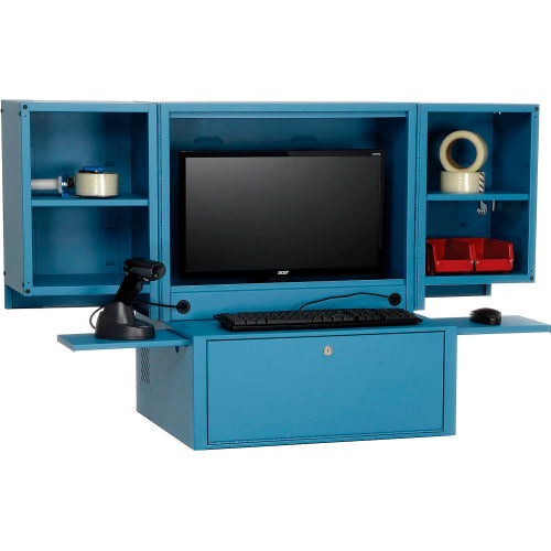 Counter Top Fold Out Computer Cabinet - Blue