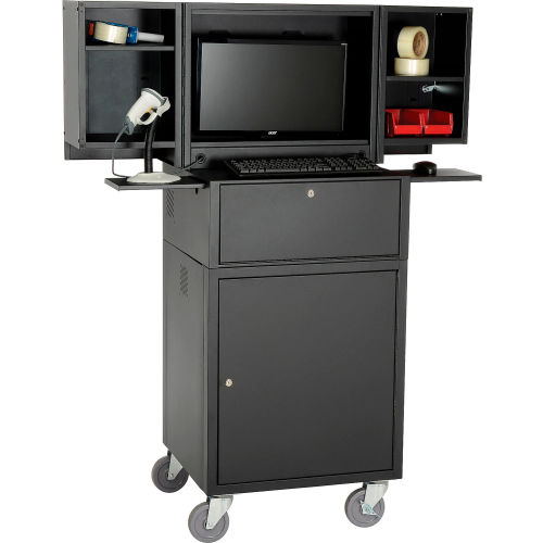 Global Industrial™ Mobile Fold-Out Computer Cabinet, Black, Assembled
