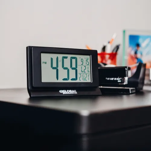 MainStays Black Atomic Digital Calendar Desk Alarm Clock with Temperature,  W88631