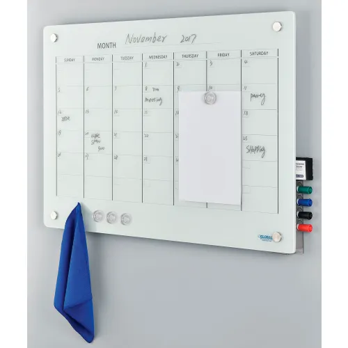 Global Industrial™ Glass Calendar Dry Erase Board, 36"W x 24"H