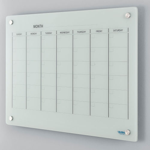 Magnetic Glass Calendar Whiteboard - 36 x 24 - White