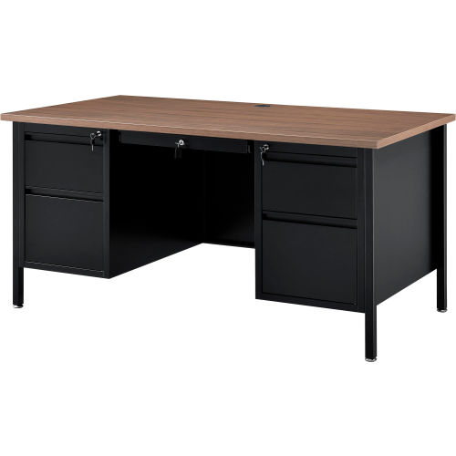 Steel Teachers Desk 60x30 - Walnut Top with Black Frame