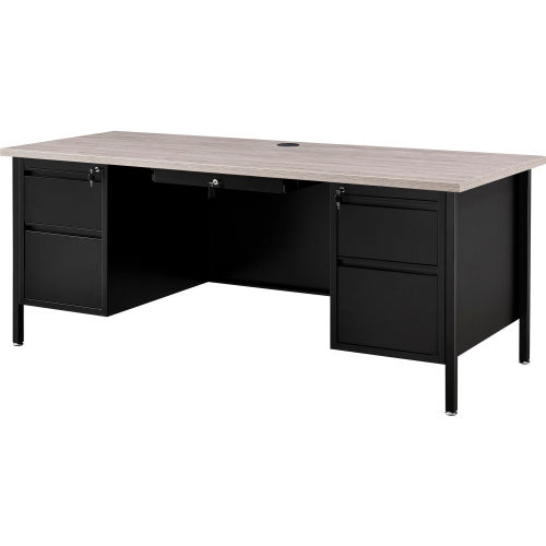 Steel Teachers Desk 72x30 - Gray Top with Black Frame