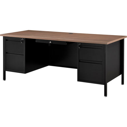 Steel Teachers Desk 72x30 - Walnut Top with Black Frame