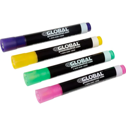Global Industrial Wet Erase Chalk Markers, Assorted Colors, 4 Pack