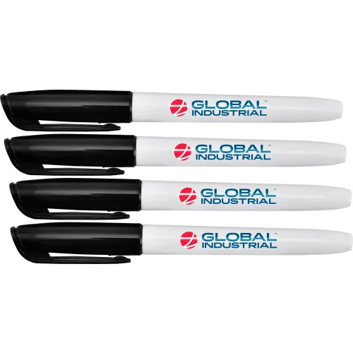 Global Equipment Dry Erase Markers, Fine Tip, Black, 12 Pack