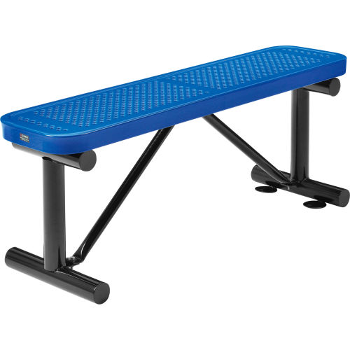 4 ft. Outdoor Steel Flat Bench - Perforated Metal - Blue
