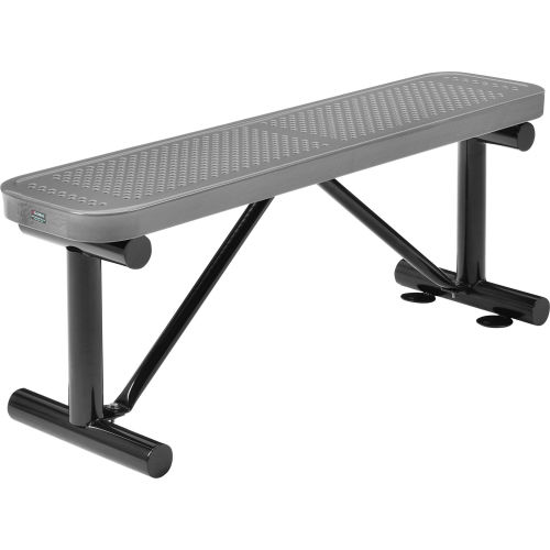 4 ft. Outdoor Steel Flat Bench - Perforated Metal - Gray