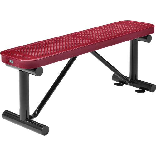 4 ft. Outdoor Steel Flat Bench - Perforated Metal - Red