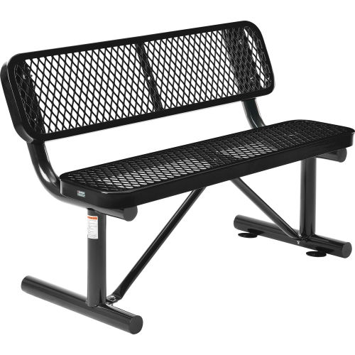 4 ft. Outdoor Steel Bench with Backrest - Expanded Metal - Black