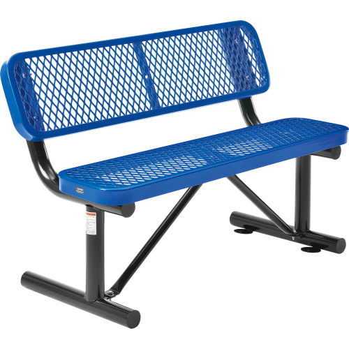 4 ft. Outdoor Steel Bench with Backrest - Expanded Metal - Blue