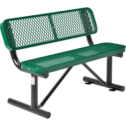 4 ft. Outdoor Steel Bench with Backrest - Expanded Metal - Green