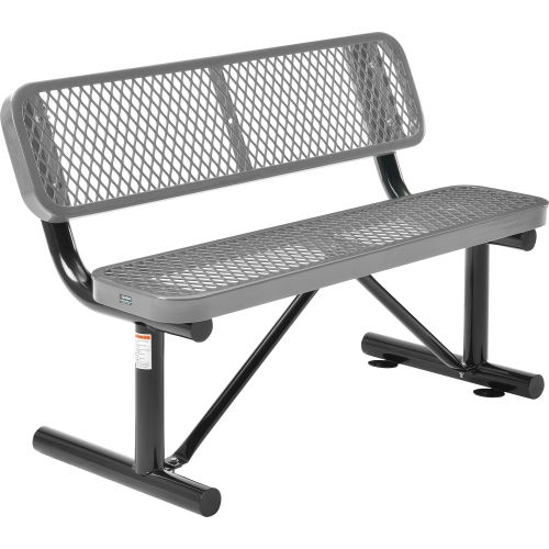 4 ft. Outdoor Steel Bench with Backrest - Expanded Metal - Gray