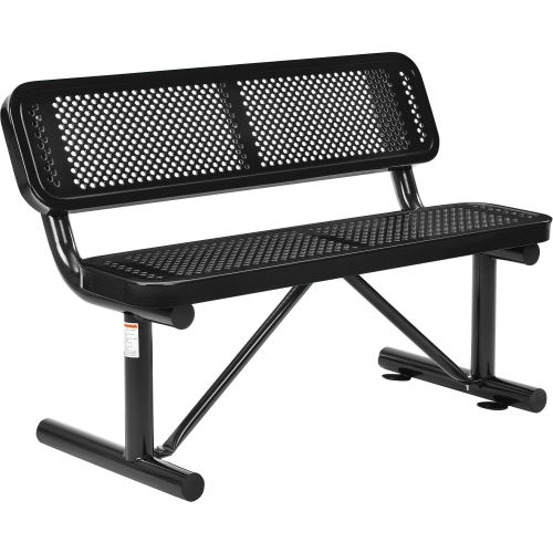 4 ft. Outdoor Steel Bench with Backrest - Perforated Metal - Black