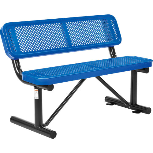 4 ft. Outdoor Steel Bench with Backrest - Perforated Metal - Blue