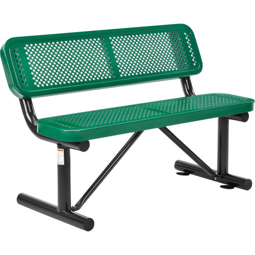 4 ft. Outdoor Steel Bench with Backrest - Perforated Metal - Green