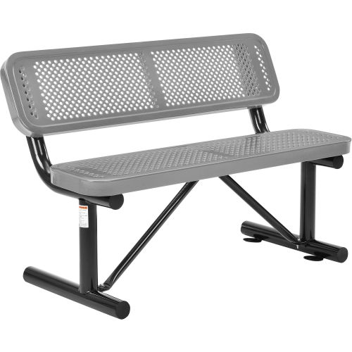 4 ft. Outdoor Steel Bench with Backrest - Perforated Metal - Gray