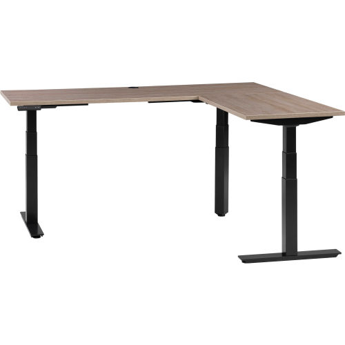 Interion® L-Shaped Electric Height Adjustable Desk, 60W x 24D, Gray W/ Black Base