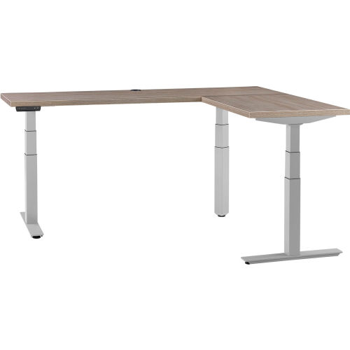 Interion® L-Shaped Electric Height Adjustable Desk, 60W x 24D, Gray W/ Gray Base