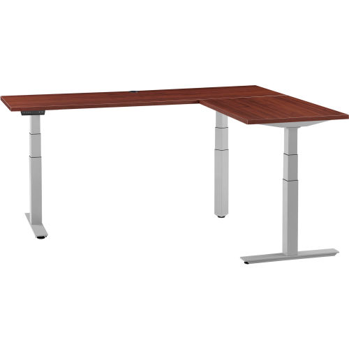 Interion® L-Shaped Electric Height Adjustable Desk, 60W x 24D, Mahogany W/ Gray Base