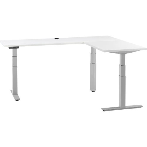 Interion® L-Shaped Electric Height Adjustable Desk, 60W x 24D, White W/ Gray Base