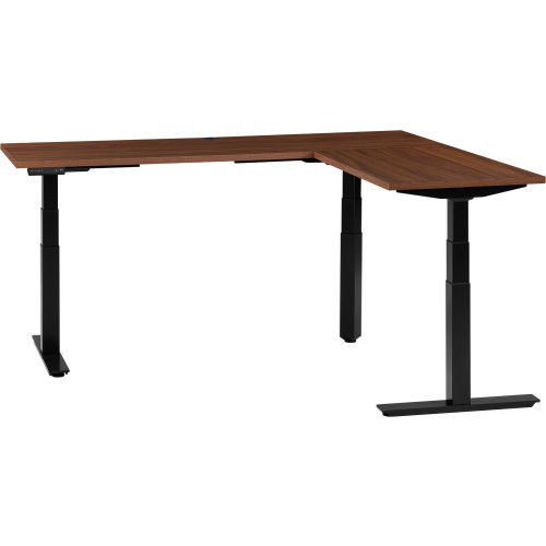 Interion® L-Shaped Electric Height Adjustable Desk, 60W x 24D, Walnut W/ Black Base
																			