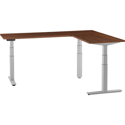 Interion® L-Shaped Electric Height Adjustable Desk, 60W x 24D, Walnut W/ Gray Base