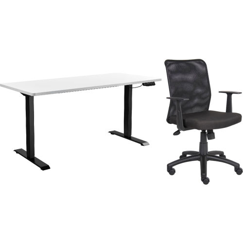 Interion&#174; Height Adjustable Table with Chair Bundle - 60"W x 30"D - White w/ Black Base