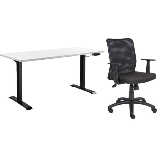 Interion® Height Adjustable Table with Chair Bundle - 60"W x 30"D - White w/ Black Base