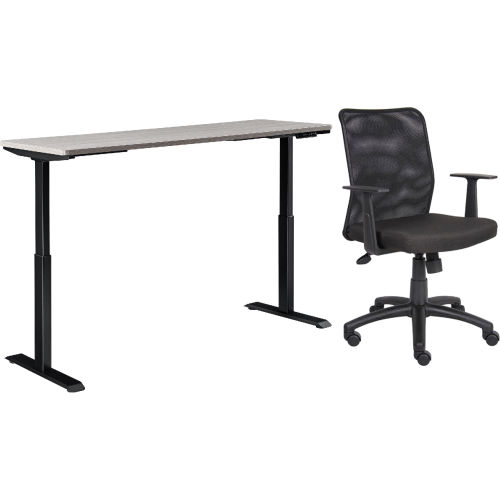 Interion® Height Adjustable Table with Chair Bundle - 72"W x 30"D, Gray W/ Black Base