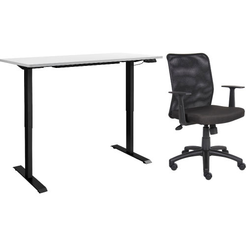 Interion® Height Adjustable Table with Chair Bundle - 72"W x 30"D - White w/ Black Base