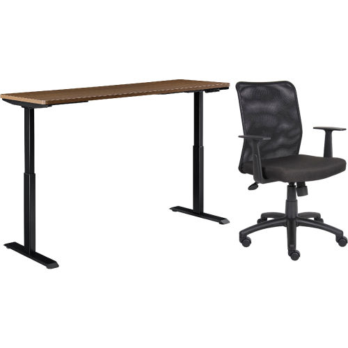 Interion® Height Adjustable Table with Chair Bundle - 72"W x 30"D, Walnut W/ Black Base