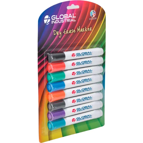 Global Industrial Dry Erase Markers, Bullet Tip, Assorted Colors, 8 Pack