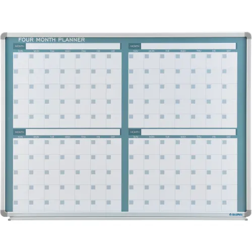 Global Industrial® Dry Erase Four Month Calendar Board, Steel Surface, 48"W x 36"H
