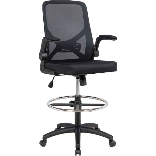 Interion® Mesh Back Task Stool with Flip-Up Arms, Black