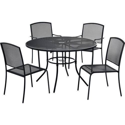 Interion® Mesh Café Table and Chair Set, 36" Round, 4 Armchairs, Black
