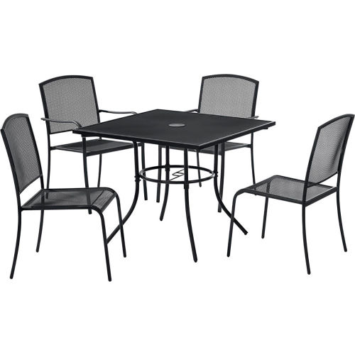 Interion® Mesh Café Table and Chair Set, 36" Square, 4 Armchairs, Black